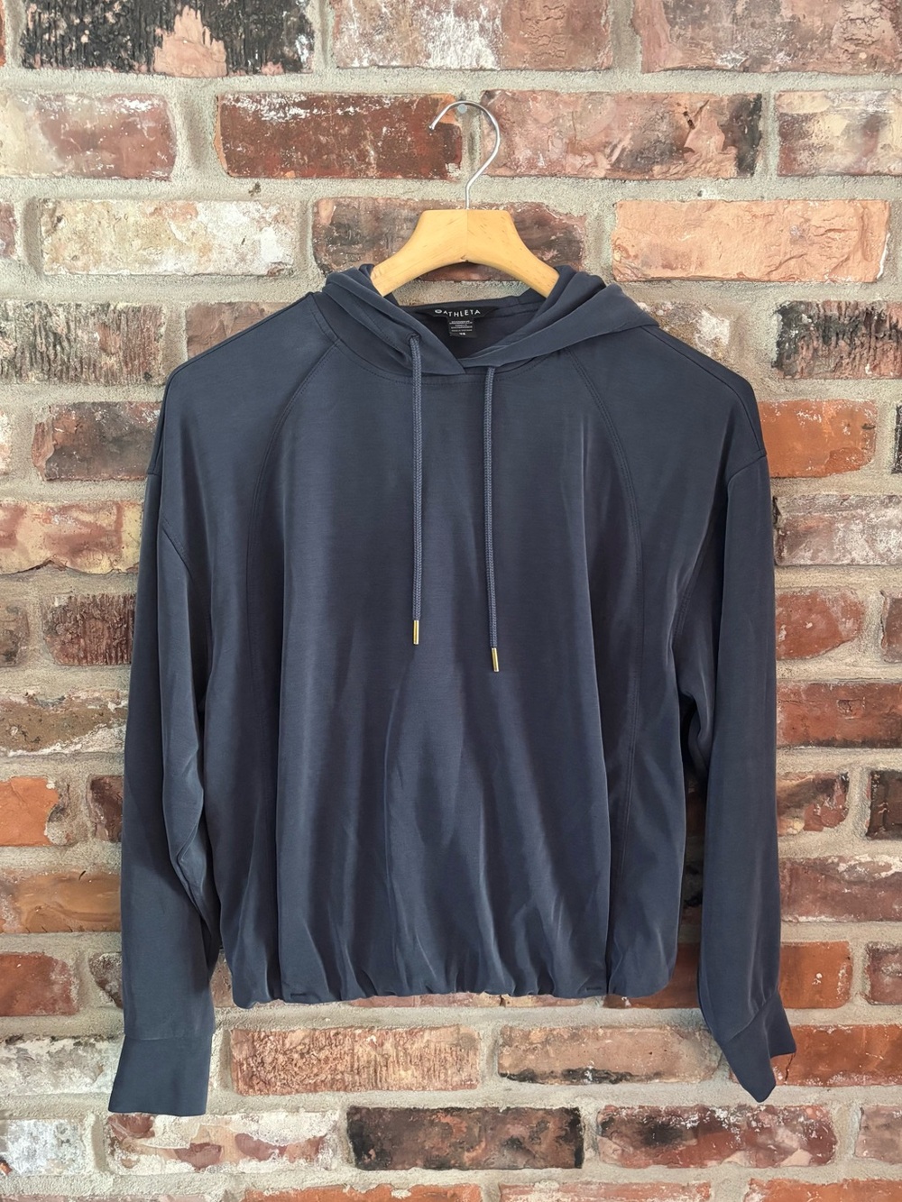 Athleta Gray Bubble Hem Pullover Hoodie Sweatshirt, XS